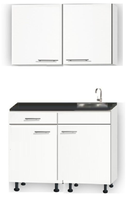 Kitchenette 110cm wit zijdeglans met een la op stelpoten incl plinten en wandkasten RAI-115 - Afbeelding 2