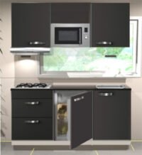 Keukenblok 180 cm Antraciet incl kookplaat, afzuigkap, inbouw koelkast en magnetron RAI-191