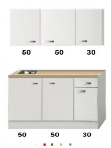 Kitchenette Wit hoogglans 130 CM incl. rvs spoelbak HRG-13225