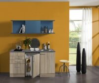 Kitchenette/buffetkast 150 cm met blauw schuif rek Incl. keramisch kookplaat en koelkast + RVS spoelbak KT156-9-365