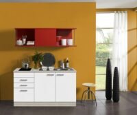 Kitchenette/buffetkast 150 cm met rood schuif rek met of zonder kookveld en RVS spoelbak KT156-9-365