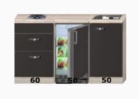 Keukenblok 160 Antraciet met drie laden incl rvs spoelbak en koelkast RAI-402 - Afbeelding 2