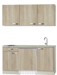 Keukenblok 150 houtnerf incl rvs spoelbak, koelkast en wandkasten RAI-4459 - Afbeelding 2