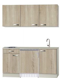 Keukenblok 150 houtnerf incl rvs spoelbak, koelkast en wandkasten RAI-4459 - Afbeelding 2