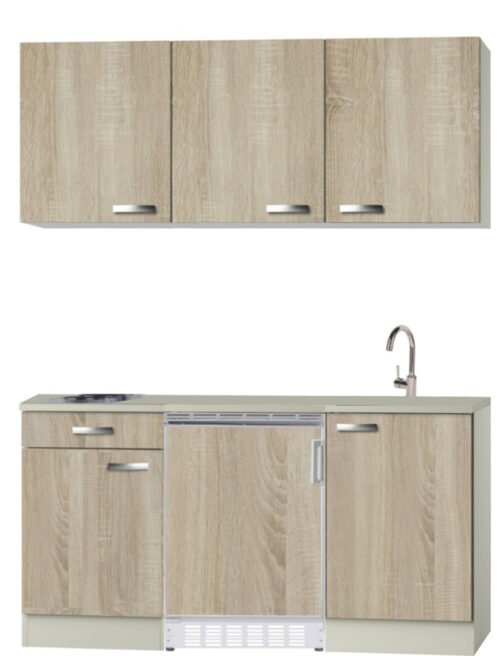Keukenblok 150 houtnerf incl rvs spoelbak, koelkast en wandkasten RAI-4459 - Afbeelding 2