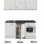 Keukenblok 160 wit hoogglans met wandkasten incl rvs spoelbak en koelkast en magnetron RAI-516