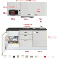 Keukenblok wit hoogglans 180 cm incl koelkast, kookplaat en afzuigkap RAI-5421