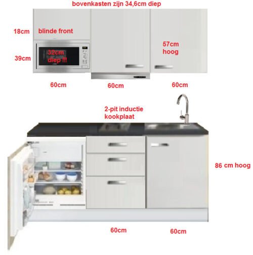 Keukenblok wit hoogglans 180 cm incl koelkast, kookplaat en afzuigkap RAI-5421 - Afbeelding 2