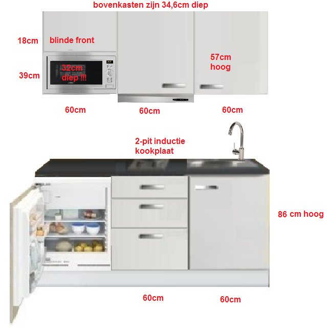 bericht zuur seinpaal Keukenblok wit hoogglans 180 cm incl koelkast, kookplaat en afzuigkap  RAI-5421 - Keuken-land