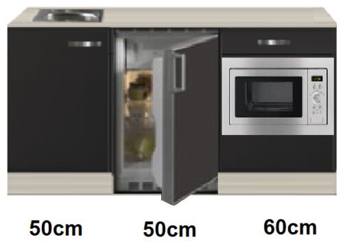 Keukenblok 160 Antraciet met wandkasten incl rvs spoelbak en koelkast en magnetron RAI-415 - Afbeelding 3
