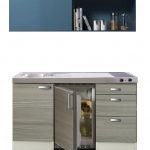 Kitchenette 150 cm met blauw schuif rek met rvs aanrechtblad, keramisch kookplaat en rvs spoelbak RAI-5252