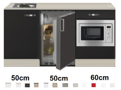 Keukenblok 160 Antraciet met wandkasten incl rvs spoelbak en koelkast en magnetron RAI-415 - Afbeelding 2