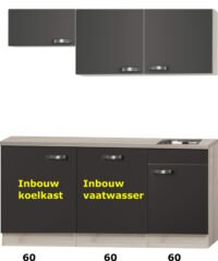 kitchenette 180cm incl vaatwasser en inbouw koelkast RAI-915
