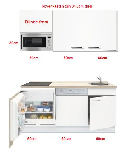 Distributie Controle Begeleiden Keukenblok wit hoogglans 180 cm incl koelkast, kookplaat en afzuigkap  RAI-5421 - Keuken-land