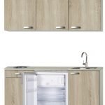 Keukenblok 150 houtnerf incl rvs spoelbak, koelkast en wandkasten RAI-4459