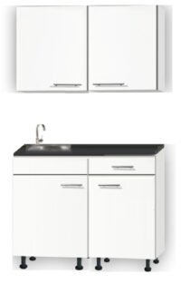 Kitchenette 110cm wit zijdeglans met een la op stelpoten incl plinten en wandkasten RAI-115