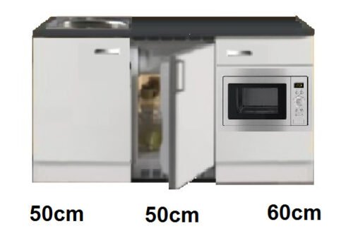Keukenblok 160 wit hoogglans incl rvs spoelbak en koelkast en magnetron RAI-514 - Afbeelding 2