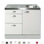 keukenblok Lagos wit hoogglans 100 x 60 cm met 3 laden + RVS aanrechtblad