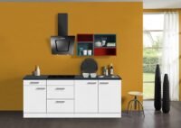 Keuken 210 cm met gekleurd wandrek Incl. afzuigkap en rvs spoelbak KT212E-9-601