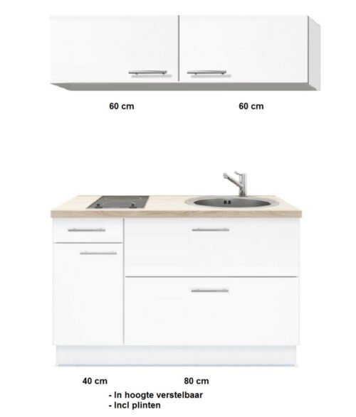 KEUKENBLOK 120 WIT MET KRAMISCH KOOKPLAAT ,RVS SPOELBAK en klap bovenkasten 60cm RAI-360 - Afbeelding 2