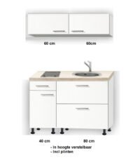 KEUKENBLOK 120 WIT MET KRAMISCH KOOKPLAAT ,RVS SPOELBAK en klap bovenkasten 60cm RAI-360