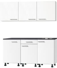 Kitchenette 180 cm wit mat met stelpoten en wandkasten RAI-0144