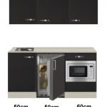 Keukenblok 160 Antraciet met wandkasten incl rvs spoelbak en koelkast en magnetron RAI-415