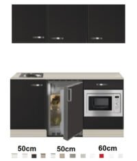 Keukenblok 160 Antraciet met wandkasten incl rvs spoelbak en koelkast en magnetron RAI-415