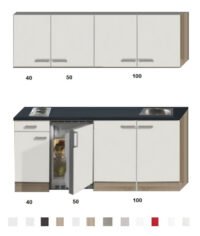 Keukenblok 190cm gebroken wit-eiken incl 2-pit kookplaat en wandkasten