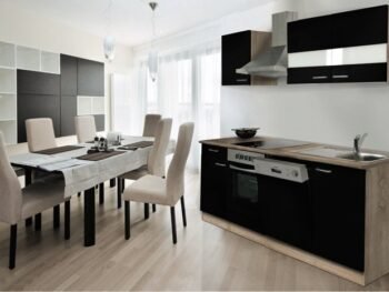 Keuken zwart hoogglans 210cm Incl. Inbouwapparatuur HUS-1098