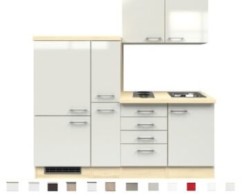 Kitchenette Abaco Nacre glanzend 190 cm Incl. koelkast, kookplaat en apothekerskast HRG-1729