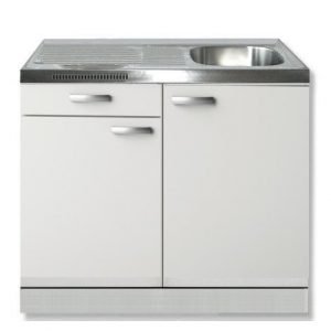 keukenblok Lagos wit hoogglans 100 x 60 cm met een la + RVS aanrechtblad