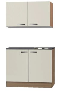 Keukenblok cream 100cm x 60cm met houten werkblad en wandkasten OPTI-950