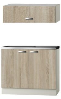 Keukenblok Padua licht eiken ruw met rvs aanrecht en spoelbak en klep bovenkast 100 x 60 cm HRG-104