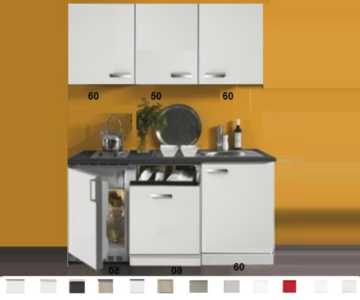 Kitchenette 170 cm wit hoogglans met vaatwasser en koelkast en kookplaat RAI-40