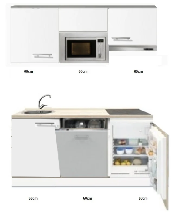 kitchenette 180cm incl vaatwasser,combi magnetron kookplaat en inbouw koelkast RAI-880 - Afbeelding 2