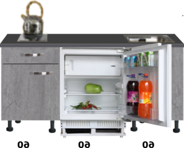 kitchenette 180 cm beton look met inbouw koelkast RAI-2002