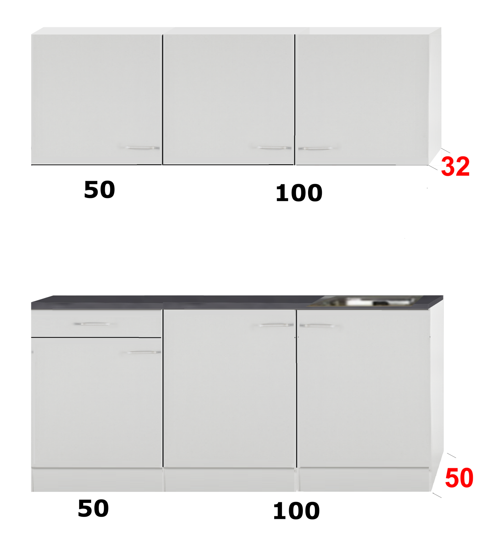 afbreken Harnas vis Keukenblok 150 cm x 50 cm + spoelbak RAI-0010 - Keuken-land