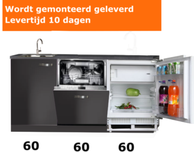 keukenblok 180cm zwart incl apparatuur NEW-022