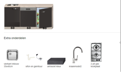 Keukenblok 180cm Faro met koelkast, vaatwasser en gaskookplaat RAI-0094