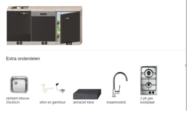 Keukenblok 180cm Faro met koelkast, vaatwasser en gaskookplaat RAI-0094 - Afbeelding 5
