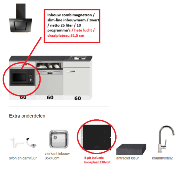 Keukenblok 180cm incl magnetron, vaatwasser, afzuigkap en spoelbak RAI-0052 Keukenblok 180cm incl magnetron, vaatwasser, afzuigkap en spoelbak RAI-0052 - Afbeelding 2