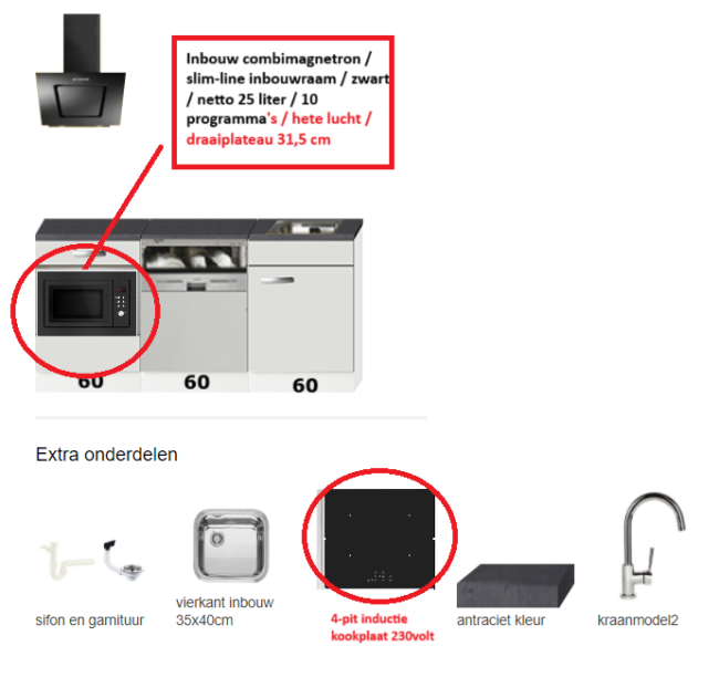 Keukenblok 180cm incl magnetron, vaatwasser, afzuigkap en spoelbak RAI-0052