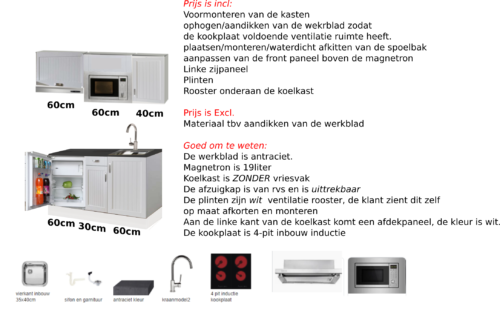 Kitchenette Juna 150-160cm met koelkast magnetron RAI-0051 - Afbeelding 2