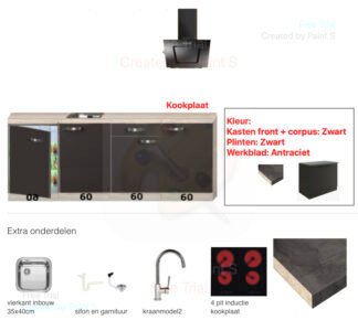 keukenblok 240cm zwart incl apparatuur NEW-023